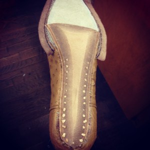 I've covered up the shank with the shank cover and pegged it into place. Next I'll be ready for the sole.